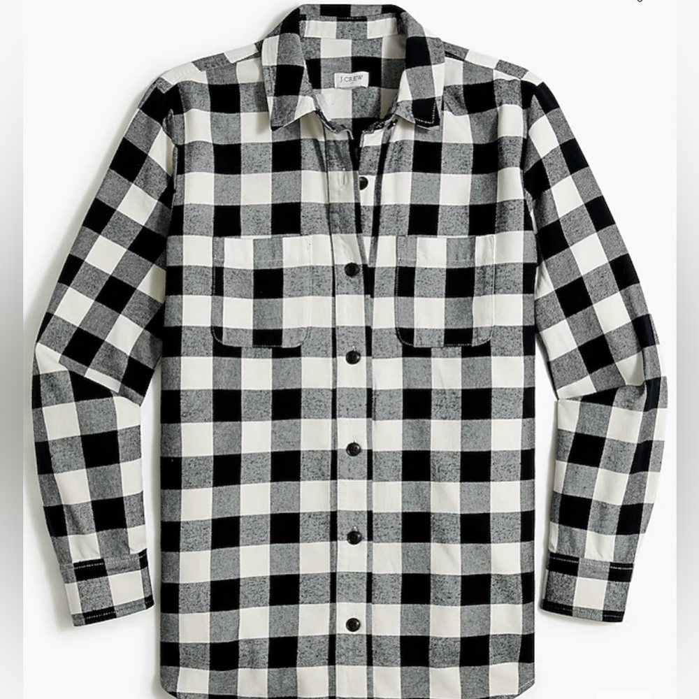 J. Crew Factory Flannel Shirt Jacket in Black Ivory / Size XS